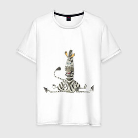 Мужская футболка хлопок с принтом Мадагаскар (5) в Белгороде, 100% хлопок | прямой крой, круглый вырез горловины, длина до линии бедер, слегка спущенное плечо. | madagascar | зебра | мадагаскар