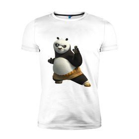 Мужская футболка премиум с принтом Кунг фу Панда (2) в Белгороде, 92% хлопок, 8% лайкра | приталенный силуэт, круглый вырез ворота, длина до линии бедра, короткий рукав | Тематика изображения на принте: панда