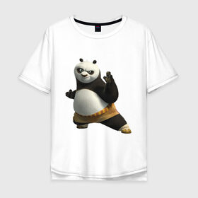 Мужская футболка хлопок Oversize с принтом Кунг фу Панда (2) в Белгороде, 100% хлопок | свободный крой, круглый ворот, “спинка” длиннее передней части | панда
