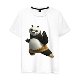 Мужская футболка хлопок с принтом Кунг фу Панда (2) в Белгороде, 100% хлопок | прямой крой, круглый вырез горловины, длина до линии бедер, слегка спущенное плечо. | Тематика изображения на принте: панда