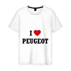 Мужская футболка хлопок с принтом I love Peugeot в Белгороде, 100% хлопок | прямой крой, круглый вырез горловины, длина до линии бедер, слегка спущенное плечо. | auto | i love peugeot | peugeot | авто | автомобильные | машины | пежо | тачки