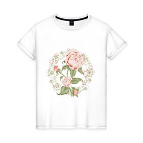 Женская футболка хлопок с принтом Rose в Белгороде, 100% хлопок | прямой крой, круглый вырез горловины, длина до линии бедер, слегка спущенное плечо | букет | девушкам | растение | розы | цветочки | цветы
