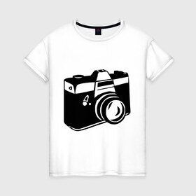 Женская футболка хлопок с принтом Фотоаппарат в Белгороде, 100% хлопок | прямой крой, круглый вырез горловины, длина до линии бедер, слегка спущенное плечо | 