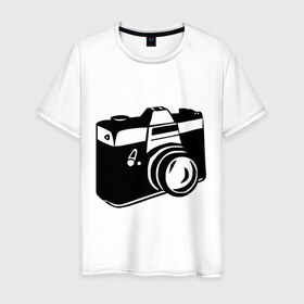 Мужская футболка хлопок с принтом Фотоаппарат в Белгороде, 100% хлопок | прямой крой, круглый вырез горловины, длина до линии бедер, слегка спущенное плечо. | 