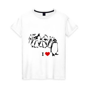 Женская футболка хлопок с принтом Я люблю пингвинов в Белгороде, 100% хлопок | прямой крой, круглый вырез горловины, длина до линии бедер, слегка спущенное плечо | i love | penguin | птицы | сердце