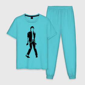 Мужская пижама хлопок с принтом Майкл Джексон (9) в Белгороде, 100% хлопок | брюки и футболка прямого кроя, без карманов, на брюках мягкая резинка на поясе и по низу штанин
 | Тематика изображения на принте: michael jackson | зщз | король | майкл джексон | поп