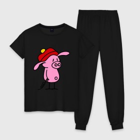 Женская пижама хлопок с принтом Свин в Белгороде, 100% хлопок | брюки и футболка прямого кроя, без карманов, на брюках мягкая резинка на поясе и по низу штанин | поросенок | свин | свинка | свинья