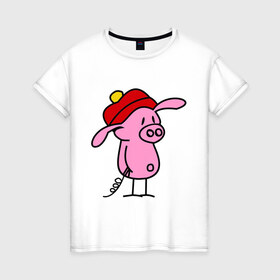 Женская футболка хлопок с принтом Свин в Белгороде, 100% хлопок | прямой крой, круглый вырез горловины, длина до линии бедер, слегка спущенное плечо | поросенок | свин | свинка | свинья