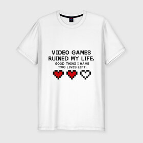 Мужская футболка премиум с принтом Видео игры в Белгороде, 92% хлопок, 8% лайкра | приталенный силуэт, круглый вырез ворота, длина до линии бедра, короткий рукав | 8 bit | 8 бит | life | video games | жизнь | сердечки