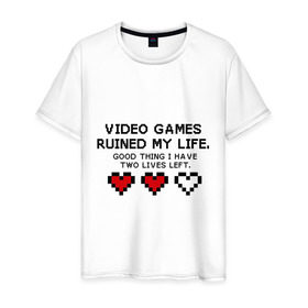Мужская футболка хлопок с принтом Видео игры в Белгороде, 100% хлопок | прямой крой, круглый вырез горловины, длина до линии бедер, слегка спущенное плечо. | 8 bit | 8 бит | life | video games | жизнь | сердечки