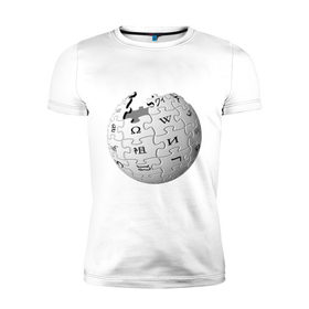 Мужская футболка премиум с принтом Wikipedia в Белгороде, 92% хлопок, 8% лайкра | приталенный силуэт, круглый вырез ворота, длина до линии бедра, короткий рукав | wiki | wikipedia | вики | википедия | логотип
