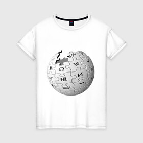 Женская футболка хлопок с принтом Wikipedia в Белгороде, 100% хлопок | прямой крой, круглый вырез горловины, длина до линии бедер, слегка спущенное плечо | wiki | wikipedia | вики | википедия | логотип