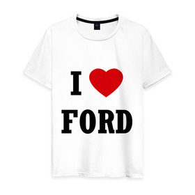 Мужская футболка хлопок с принтом l love ford в Белгороде, 100% хлопок | прямой крой, круглый вырез горловины, длина до линии бедер, слегка спущенное плечо. | Тематика изображения на принте: car | ford | l love ford | авто | автомобиль | машины | тачки | форд | я люблю форд