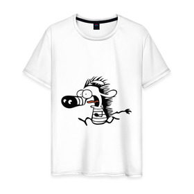 Мужская футболка хлопок с принтом Зебра в Белгороде, 100% хлопок | прямой крой, круглый вырез горловины, длина до линии бедер, слегка спущенное плечо. | Тематика изображения на принте: 