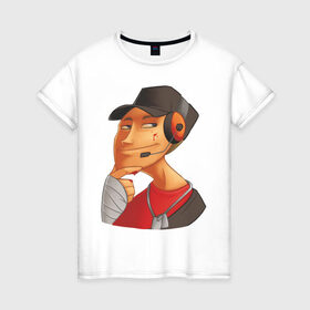 Женская футболка хлопок с принтом Scout face - TF2 в Белгороде, 100% хлопок | прямой крой, круглый вырез горловины, длина до линии бедер, слегка спущенное плечо | team fortress 2 | tf2 | разведчик