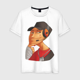 Мужская футболка хлопок с принтом Scout face - TF2 в Белгороде, 100% хлопок | прямой крой, круглый вырез горловины, длина до линии бедер, слегка спущенное плечо. | Тематика изображения на принте: team fortress 2 | tf2 | разведчик