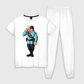 Женская пижама хлопок с принтом Soldier - TF2 (1) в Белгороде, 100% хлопок | брюки и футболка прямого кроя, без карманов, на брюках мягкая резинка на поясе и по низу штанин | shooter | soldier | team fortress 2 | tf2 | солдат | стрелялка | шутер