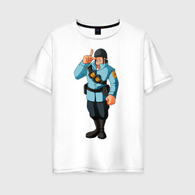 Женская футболка хлопок Oversize с принтом Soldier - TF2 (1) в Белгороде, 100% хлопок | свободный крой, круглый ворот, спущенный рукав, длина до линии бедер
 | Тематика изображения на принте: shooter | soldier | team fortress 2 | tf2 | солдат | стрелялка | шутер