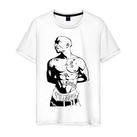 Мужская футболка хлопок с принтом 2pac (2) в Белгороде, 100% хлопок | прямой крой, круглый вырез горловины, длина до линии бедер, слегка спущенное плечо. | rap | tupac