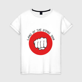 Женская футболка хлопок с принтом Страна восходящего солнца в Белгороде, 100% хлопок | прямой крой, круглый вырез горловины, длина до линии бедер, слегка спущенное плечо | land of the rising sun | кулак | страна восходящего солнца | флаг японии | япония