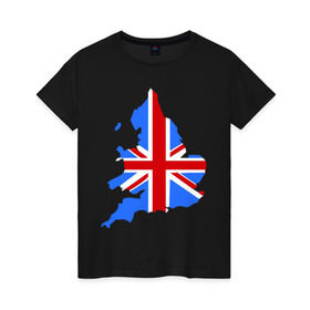 Женская футболка хлопок с принтом Карта Англии в Белгороде, 100% хлопок | прямой крой, круглый вырез горловины, длина до линии бедер, слегка спущенное плечо | england | gb | uk | британия | британский флаг | карта англии | флаги