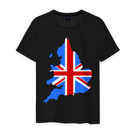 Мужская футболка хлопок с принтом Карта Англии в Белгороде, 100% хлопок | прямой крой, круглый вырез горловины, длина до линии бедер, слегка спущенное плечо. | england | gb | uk | британия | британский флаг | карта англии | флаги