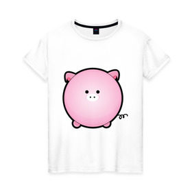 Женская футболка хлопок с принтом Cute Puffy Animals (2) в Белгороде, 100% хлопок | прямой крой, круглый вырез горловины, длина до линии бедер, слегка спущенное плечо | cute puffy animals | животные | милые надутые | поросенок | свинка | свинья | хрюн | хрюшка