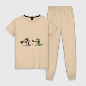 Женская пижама хлопок с принтом Зебда-зебда-няма в Белгороде, 100% хлопок | брюки и футболка прямого кроя, без карманов, на брюках мягкая резинка на поясе и по низу штанин | Тематика изображения на принте: зебда | зебра