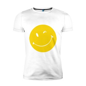 Мужская футболка премиум с принтом Smiles в Белгороде, 92% хлопок, 8% лайкра | приталенный силуэт, круглый вырез ворота, длина до линии бедра, короткий рукав | smiles | подмигивающий смайлик | смайл | смайлик | улыбающейся смайлик | улыбка