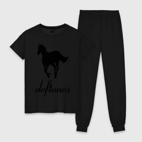 Женская пижама хлопок с принтом Deftones (3) в Белгороде, 100% хлопок | брюки и футболка прямого кроя, без карманов, на брюках мягкая резинка на поясе и по низу штанин | дефтонс | лошадь | музыка | рок | эмблема deftones