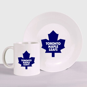 Набор: тарелка + кружка с принтом Toronto Maple Leafs в Белгороде, керамика | Кружка: объем — 330 мл, диаметр — 80 мм. Принт наносится на бока кружки, можно сделать два разных изображения. 
Тарелка: диаметр - 210 мм, диаметр для нанесения принта - 120 мм. | Тематика изображения на принте: 