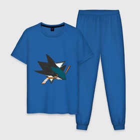 Мужская пижама хлопок с принтом San Jose Sharks в Белгороде, 100% хлопок | брюки и футболка прямого кроя, без карманов, на брюках мягкая резинка на поясе и по низу штанин
 | национальная хоккейная лига | нхл | сан хосе шаркс