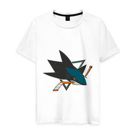 Мужская футболка хлопок с принтом San Jose Sharks в Белгороде, 100% хлопок | прямой крой, круглый вырез горловины, длина до линии бедер, слегка спущенное плечо. | национальная хоккейная лига | нхл | сан хосе шаркс