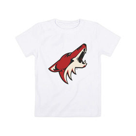 Детская футболка хлопок с принтом Phoenix Coyotes в Белгороде, 100% хлопок | круглый вырез горловины, полуприлегающий силуэт, длина до линии бедер | Тематика изображения на принте: nhl | phoenix coyotes | нхл | хоккей | хоккейная лига