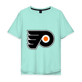 Мужская футболка хлопок Oversize с принтом Philadelphia Flyers в Белгороде, 100% хлопок | свободный крой, круглый ворот, “спинка” длиннее передней части | Тематика изображения на принте: hockey | nhl | национальная лига | нхл | филадельфия флаерс | хокей | хоккей