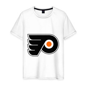 Мужская футболка хлопок с принтом Philadelphia Flyers в Белгороде, 100% хлопок | прямой крой, круглый вырез горловины, длина до линии бедер, слегка спущенное плечо. | Тематика изображения на принте: hockey | nhl | национальная лига | нхл | филадельфия флаерс | хокей | хоккей