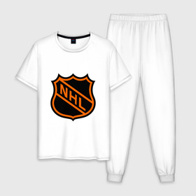 Мужская пижама хлопок с принтом NHL в Белгороде, 100% хлопок | брюки и футболка прямого кроя, без карманов, на брюках мягкая резинка на поясе и по низу штанин
 | национальная хоккейная лига | нхл