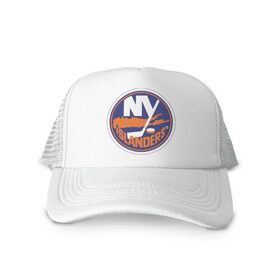Кепка тракер с сеткой с принтом New York Islanders в Белгороде, трикотажное полотно; задняя часть — сетка | длинный козырек, универсальный размер, пластиковая застежка | new york islanders | nhl | нхл | нью йорк айлендс | нью йорк хоккей | хоккей | хоккейная лига