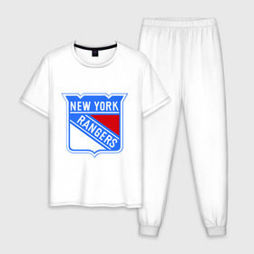 Мужская пижама хлопок с принтом New York Rangers в Белгороде, 100% хлопок | брюки и футболка прямого кроя, без карманов, на брюках мягкая резинка на поясе и по низу штанин
 | new york rangers | nhl | национальная хоккейная лига | нью йорк рейнджерс | хоккей | хоккейная лига