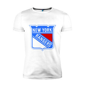 Мужская футболка премиум с принтом New York Rangers в Белгороде, 92% хлопок, 8% лайкра | приталенный силуэт, круглый вырез ворота, длина до линии бедра, короткий рукав | Тематика изображения на принте: new york rangers | nhl | национальная хоккейная лига | нью йорк рейнджерс | хоккей | хоккейная лига