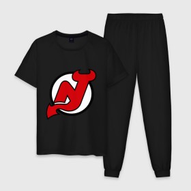 Мужская пижама хлопок с принтом New Jersey Devils в Белгороде, 100% хлопок | брюки и футболка прямого кроя, без карманов, на брюках мягкая резинка на поясе и по низу штанин
 | национальная хоккейная лига | нхл | нью джерси девилс