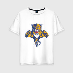 Женская футболка хлопок Oversize с принтом Florida Panthers в Белгороде, 100% хлопок | свободный крой, круглый ворот, спущенный рукав, длина до линии бедер
 | florida panthers | nhl | нхл | флорида пантерс | хоккей | хоккейная лига