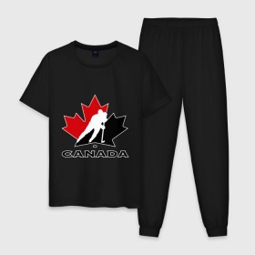 Мужская пижама хлопок с принтом Canada в Белгороде, 100% хлопок | брюки и футболка прямого кроя, без карманов, на брюках мягкая резинка на поясе и по низу штанин
 | canada | hockey | nhl | канада | лига | нхл | хокей | хокейнаялига | хоккей | хоккейная лига