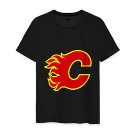 Мужская футболка хлопок с принтом Calgary Flames в Белгороде, 100% хлопок | прямой крой, круглый вырез горловины, длина до линии бедер, слегка спущенное плечо. | Тематика изображения на принте: calgary flames | nhl | гелери флеймс | нхл | хоккей | хоккейная лига