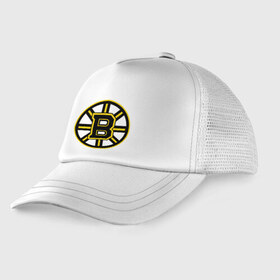 Детская кепка тракер с принтом Boston Bruins в Белгороде, Козырек - 100% хлопок. Кепка - 100% полиэстер, Задняя часть - сетка | универсальный размер, пластиковая застёжка | нхл | хоккейная лига
