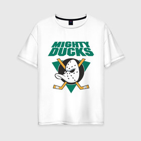 Женская футболка хлопок Oversize с принтом Anaheim Mighty Ducks в Белгороде, 100% хлопок | свободный крой, круглый ворот, спущенный рукав, длина до линии бедер
 | anaheim mighty ducks | майти дакс | национальная лига калифорнии | хокей | хоккей