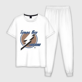 Мужская пижама хлопок с принтом Tampa Bay в Белгороде, 100% хлопок | брюки и футболка прямого кроя, без карманов, на брюках мягкая резинка на поясе и по низу штанин
 | hockey | nhl | tampa bay | национальная лига | нхл | тампа бэй | хокей | хоккей