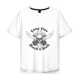 Мужская футболка хлопок Oversize с принтом Long Live RocknRoll в Белгороде, 100% хлопок | свободный крой, круглый ворот, “спинка” длиннее передней части | rock | rocknroll | гитары | рок | рок н ролл | череп | черепок | черепушка