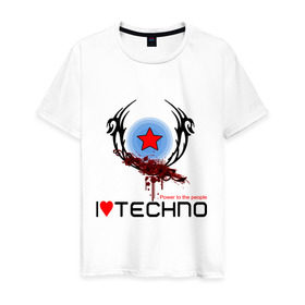 Мужская футболка хлопок с принтом I love techno (4) в Белгороде, 100% хлопок | прямой крой, круглый вырез горловины, длина до линии бедер, слегка спущенное плечо. | love techno | techno | люблю техно | техно | я люблю | я люблю техно