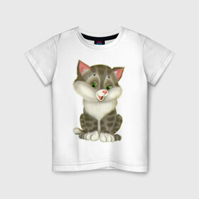Детская футболка хлопок с принтом Волчонок в Белгороде, 100% хлопок | круглый вырез горловины, полуприлегающий силуэт, длина до линии бедер | кот | кошка
